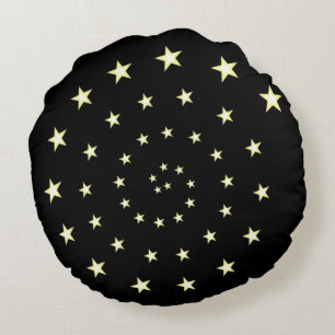 Elegante Sterne Spiral on Black Rundes Kissen