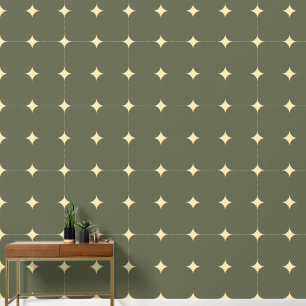 Elegante Sterne Tan Dark Green Yellow Gray Muster Tapete