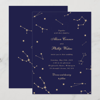 Elegante Sternenbild Blaue Und Goldene Hochzeit Einladung