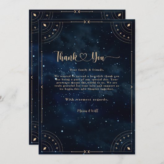 Elegante Sternennacht Hochzeit Celestial Wedding Dankeskarte (Vorne/Hinten)
