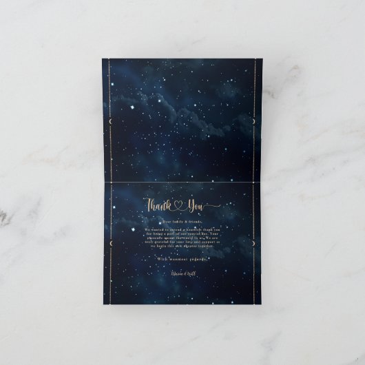 Elegante Sternennacht Hochzeit Celestial Wedding Dankeskarte (Innenseite)