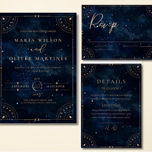 Elegante Sternennacht Hochzeit Celestial Wedding Einladung