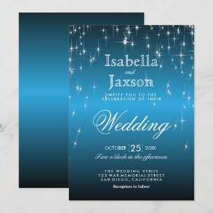 Elegante Sternennacht-Hochzeit in Himmelblau Einladung