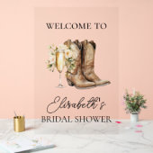 Elegante Stiefel & Bubbly Brautparty Begrüßungszei Acrylschild (Hochzeit)