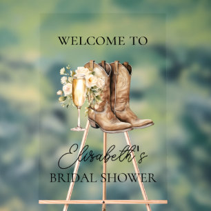 Elegante Stiefel & Bubbly Brautparty Begrüßungszei Acrylschild
