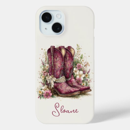 Elegante Stiefel mit monogrammierten Blumen Case-Mate iPhone Hülle (Rückseite)