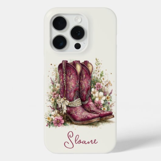 Elegante Stiefel mit monogrammierten Blumen Case-Mate iPhone Hülle (Rückseite)