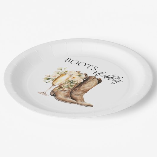 Elegante Stiefel und Bubbly Brautparty Paper Plate Pappteller (Schrägansicht)