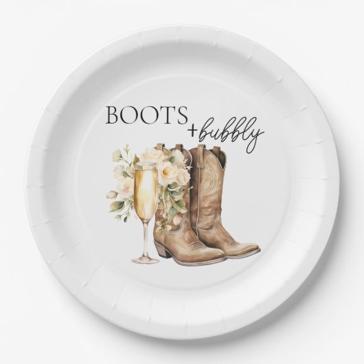 Elegante Stiefel und Bubbly Brautparty Paper Plate Pappteller (Vorderseite)