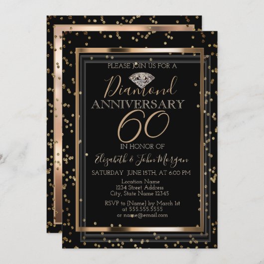 Elegante stilistische Diamanten, Frame Wedding Ann Einladung (Vorne/Hinten)