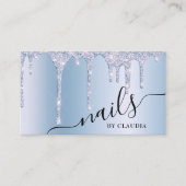 Elegante Stilnägel mit blauen Glitzer-Tropfen Visitenkarte (Vorderseite)