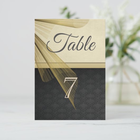 Elegante, stilvolle Black Damask Table Card Einladung (Stehend Vorderseite)