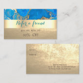 Elegante, stilvolle Blue Gold Marble Referenzkarte Empfehlungskarte (Vorne/Hinten)