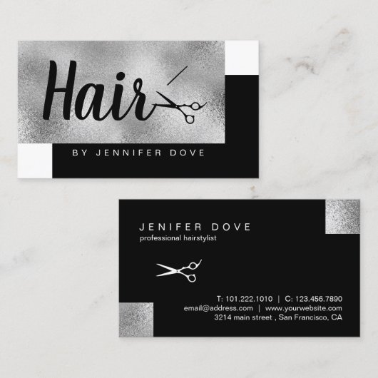 Elegante, stilvolle Chick-Silber-Schere Visitenkarte (Vorne/Hinten)