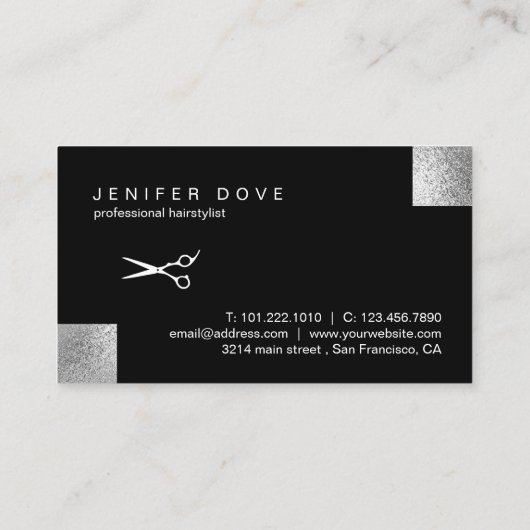 Elegante, stilvolle Chick-Silber-Schere Visitenkarte (Rückseite)