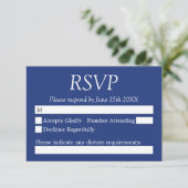 Elegante stilvolle Dark Blue Wedding RSVP Card (Stehend Vorderseite)