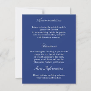 Elegante stilvolle dunkelblaue Hochzeits-Detailkar Einladung