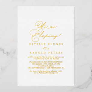 Elegante stilvolle Elopement-Rezeption Gold Folieneinladung
