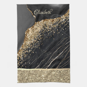 Elegante stilvolle goldene Glitter-Pailletten schw Geschirrtuch