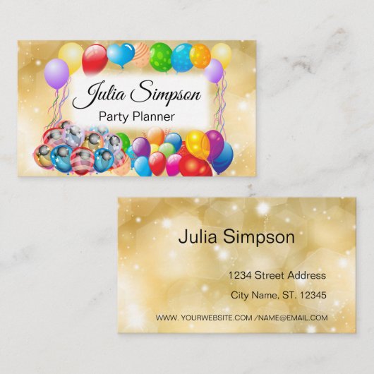 Elegante, stilvolle, goldene, schimmernde Balloons Visitenkarte (Vorne/Hinten)