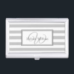 Elegante Stilvolle graue Streifen Mit Monogramm Visitenkarten Dose<br><div class="desc">Graue Streifen und elegantes Monogramm.</div>