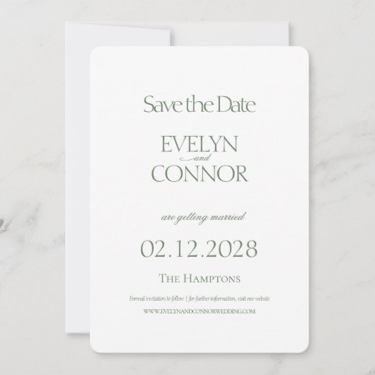 Elegante, stilvolle Hochzeit speichern Sie das Dat Save The Date (Vorderseite)