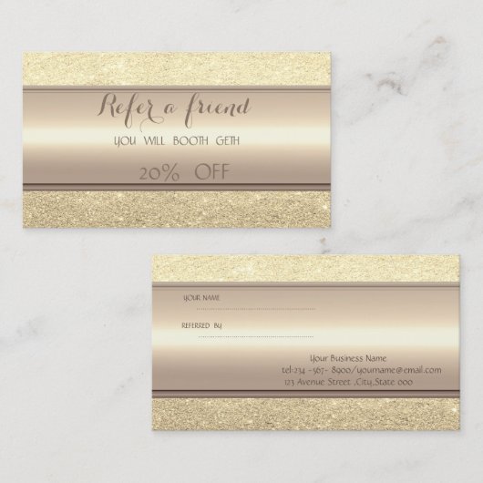 Elegante stilvolle Imitate Gold Glittery Referenzk Empfehlungskarte (Vorne/Hinten)