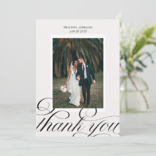 Elegante stilvolle Kalligrafie-Schrift Hochzeitsfo Dankeskarte