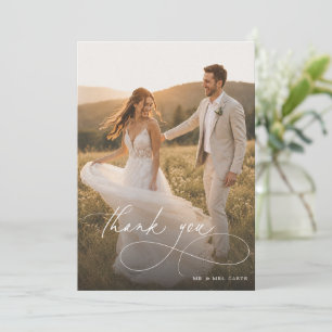 Elegante stilvolle Kalligrafie-Script-Foto-Hochzei Dankeskarte