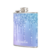 Elegante, stilvolle Kick-Blue & lila Glitzer Tropf Flachmann (Links)