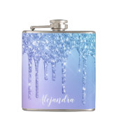 Elegante, stilvolle Kick-Blue & lila Glitzer Tropf Flachmann (Vorderseite)