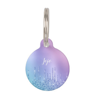 Elegante, stilvolle Kick-Blue & lila Glitzer Tropf Haustiermarke