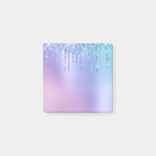 Elegante, stilvolle Kick-Blue & lila Glitzer Tropf Post-it Klebezettel (Vorderseite)