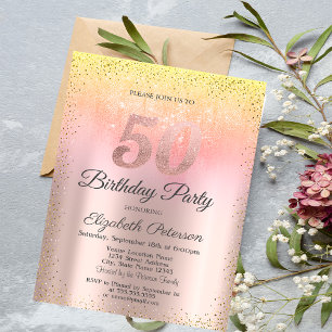 Elegante stilvolle Konfetti Ombre 50. Geburtstag Einladung