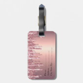 Elegante, stilvolle Kupfergold-Rose-Glitzer-Tropfe Gepäckanhänger (Rückseite vertikal)