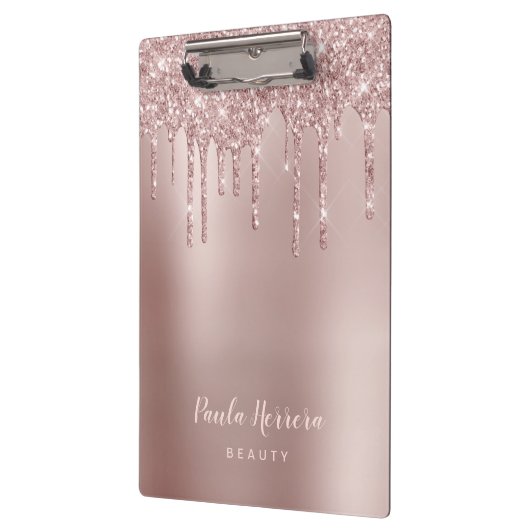 Elegante, stilvolle Kupfergold-Rose-Glitzer-Tropfe Klemmbrett (Links)