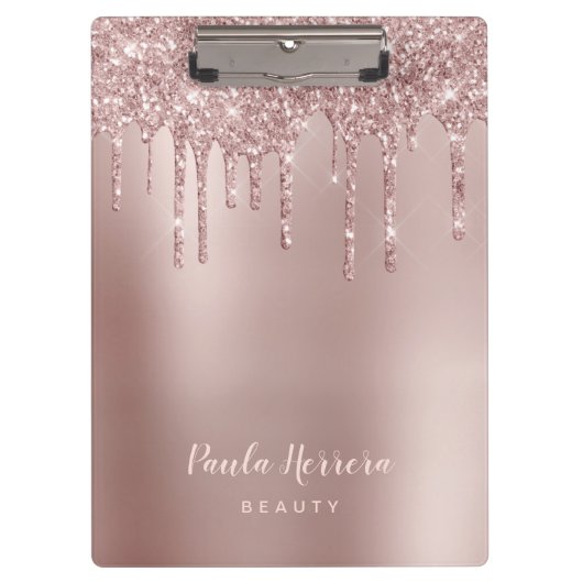 Elegante, stilvolle Kupfergold-Rose-Glitzer-Tropfe Klemmbrett (Vorderseite)