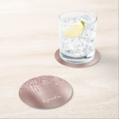 Elegante, stilvolle Kupfergold-Rose-Glitzer-Tropfe Runder Pappuntersetzer (Vor Ort)