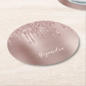 Elegante, stilvolle Kupfergold-Rose-Glitzer-Tropfe Runder Pappuntersetzer (Angewinkelt)