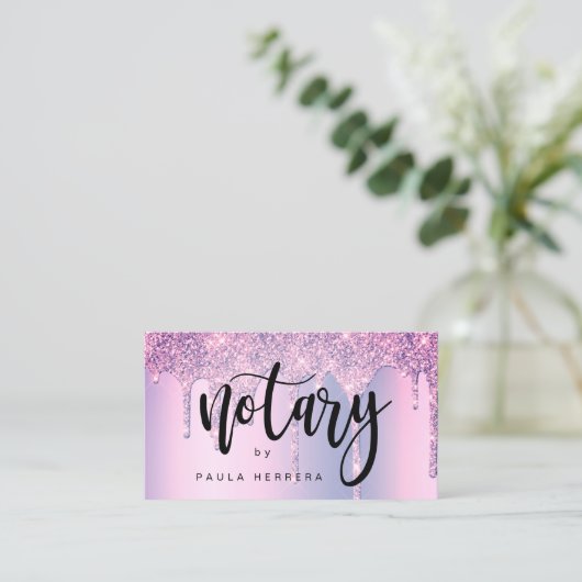 Elegante stilvolle lila Glitzer Tropfen notariell Visitenkarte (Stehend Vorderseite)