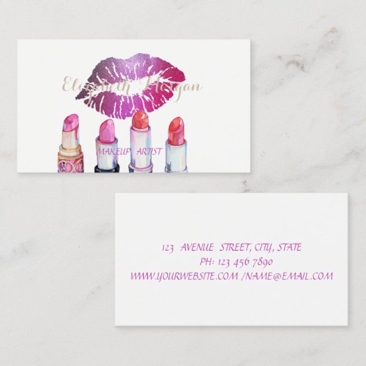 Elegante stilvolle Lipsticks, Glitterie Lippen Visitenkarte (Vorne/Hinten)