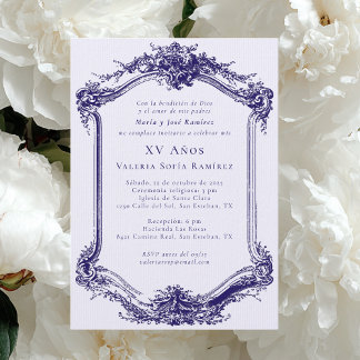 Elegante, stilvolle, marineblaue Quinceañera zum 1 Einladung