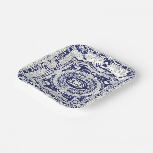 Elegante stilvolle moderne, blaue Barockdekoration Pappteller (Gewinkelt)