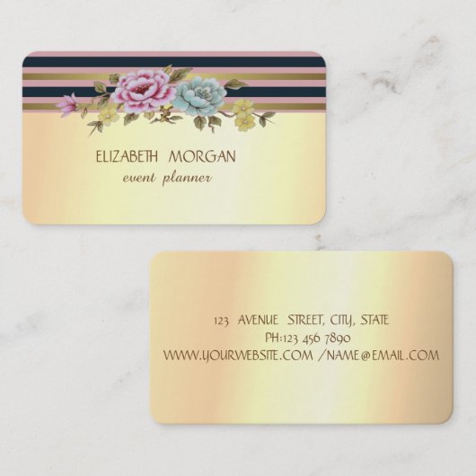 Elegante Stilvolle Moderne Imitate Gold gestreift, Visitenkarte (Vorne/Hinten)