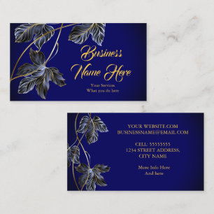 Elegante stilvolle Navy Blau Gold Blatt  Visitenkarte