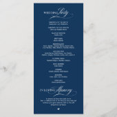 Elegante, stilvolle, navyblaue Hochzeitszeremonie- Programm (Rückseite)