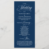 Elegante, stilvolle, navyblaue Hochzeitszeremonie- Programm (Vorderseite)
