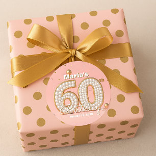 Elegante stilvolle Perle Gold Soft Pink 60. Geburt Runder Aufkleber