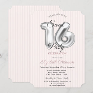 Elegante stilvolle rosa gestreifte Sweet 16 Einladung