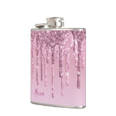 Elegante stilvolle Rosa Rosa Gold Glitzer Tropfen Flachmann (Links)